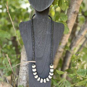 Authentic West African Handmade Ivory & Black Bead Necklace